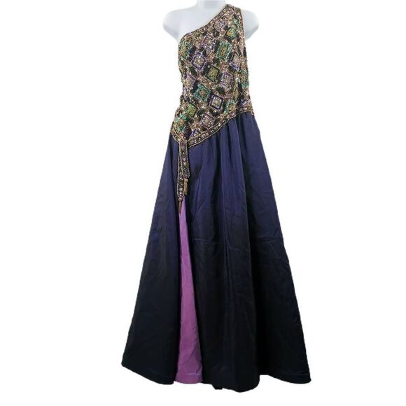 Vintage Heavy Beaded Purple and Green Ball Gown | George F. Couture | Tag Size 1 - Picture 1 of 4